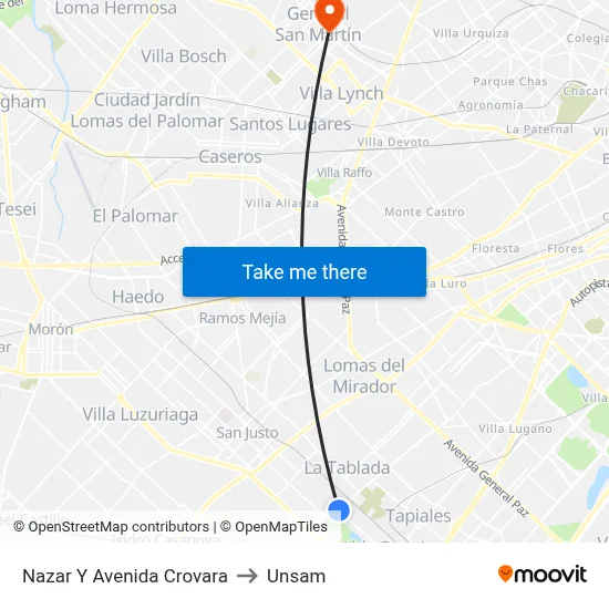 Nazar Y Avenida Crovara to Unsam map