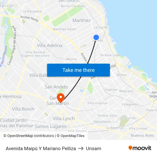 Avenida Maipú Y Mariano Pelliza to Unsam map