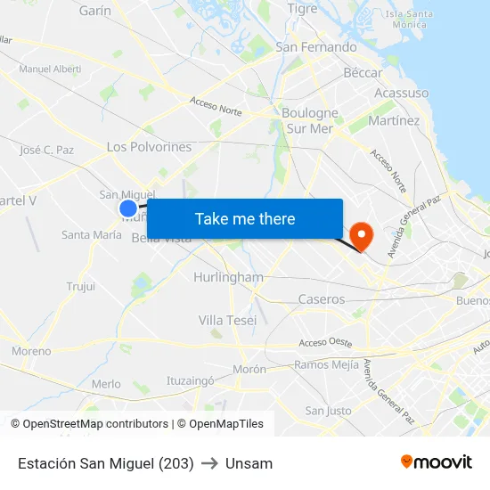 Estación San Miguel (203) to Unsam map