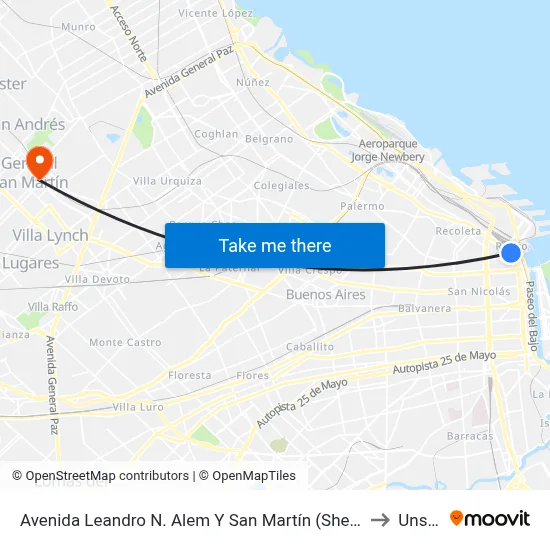 Avenida Leandro N. Alem Y San Martín (Sheraton Hotel) to Unsam map