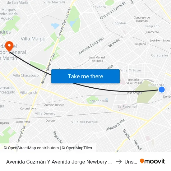 Avenida Guzmán Y Avenida Jorge Newbery (93 - 111 - 176) to Unsam map