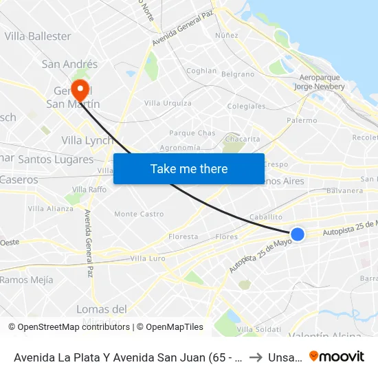 Avenida La Plata Y Avenida San Juan (65 - 85) to Unsam map