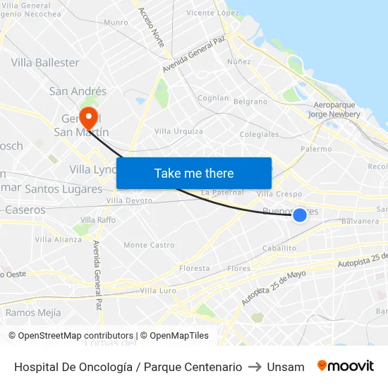 Hospital De Oncología / Parque Centenario to Unsam map