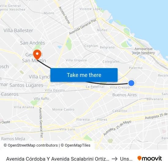 Avenida Córdoba Y Avenida Scalabrini Ortiz (140) to Unsam map