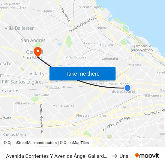Avenida Corrientes Y Avenida Ángel Gallardo (106 - 109) to Unsam map