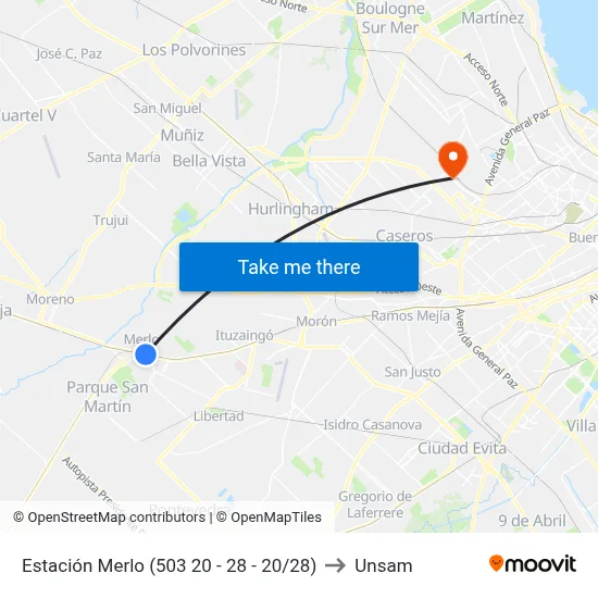 Estación Merlo (503 20 - 28 - 20/28) to Unsam map
