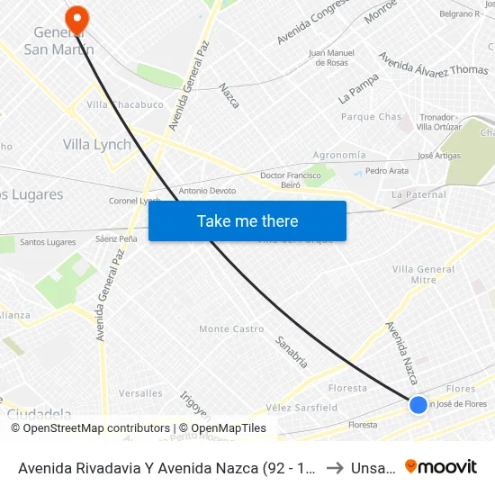 Avenida Rivadavia Y Avenida Nazca (92 - 113) to Unsam map