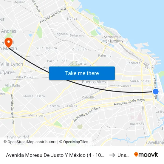 Avenida Moreau De Justo Y México (4 - 103 - 197) to Unsam map