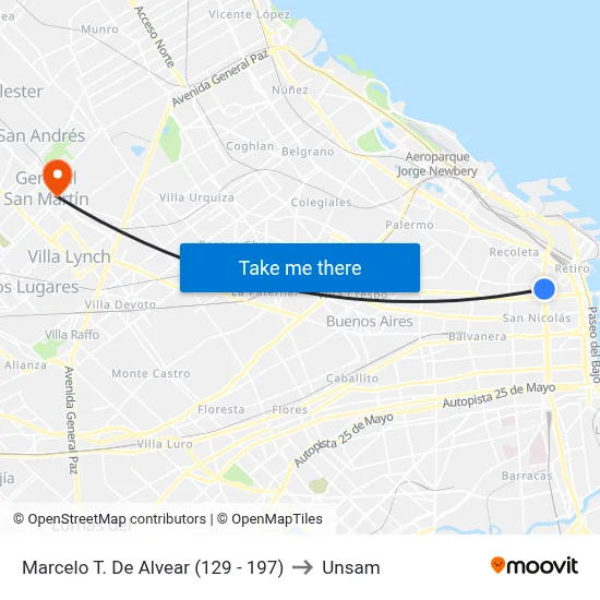 Marcelo T. De Alvear (129 - 197) to Unsam map