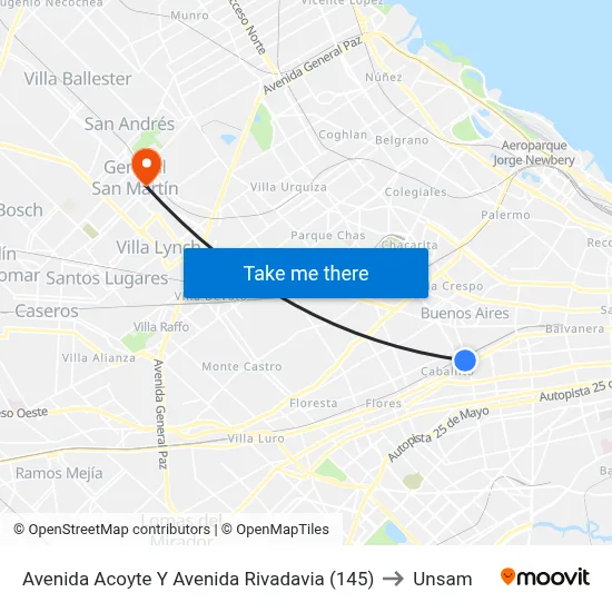 Avenida Acoyte Y Avenida Rivadavia (145) to Unsam map