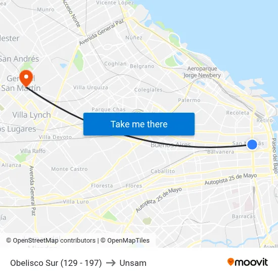 Obelisco Sur (129 - 197) to Unsam map