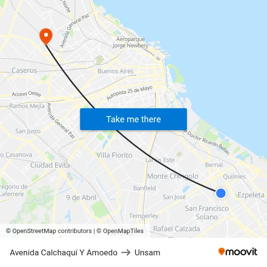 Avenida Calchaquí Y Amoedo to Unsam map