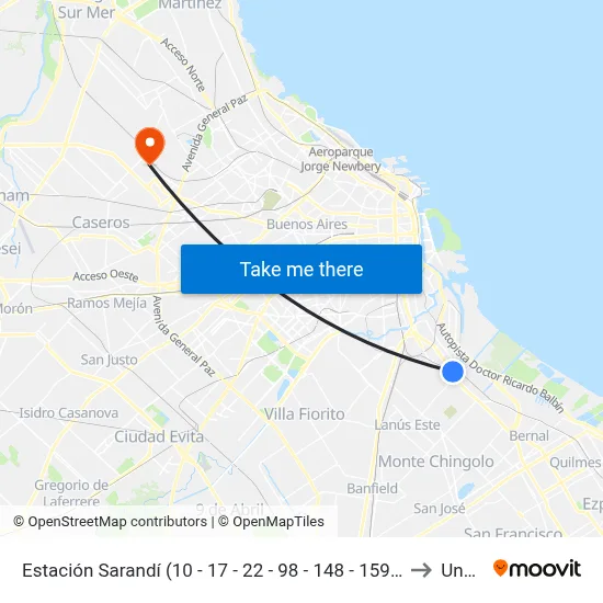 Estación Sarandí (10 - 17 - 22 - 98 - 148 - 159 - 178 - 247 - 271) to Unsam map