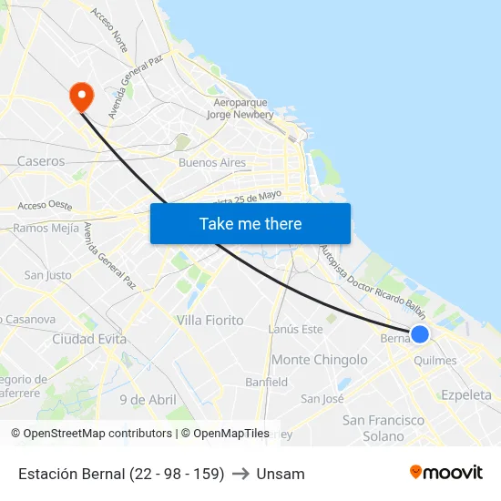 Estación Bernal (22 - 98 - 159) to Unsam map
