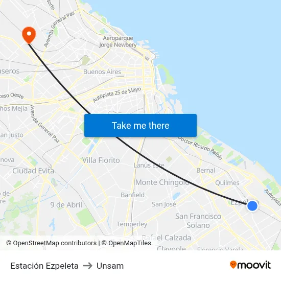 Estación Ezpeleta to Unsam map
