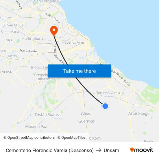 Cementerio Florencio Varela (Descenso) to Unsam map