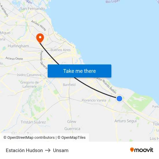 Estación Hudson to Unsam map