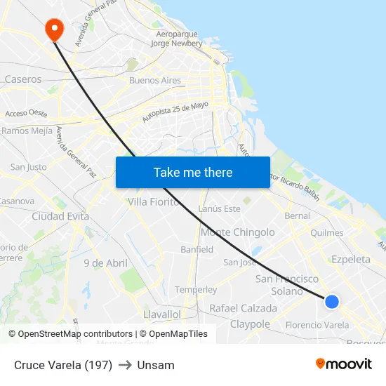 Cruce Varela (197) to Unsam map