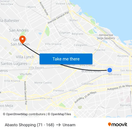 Abasto Shopping (71 - 168) to Unsam map
