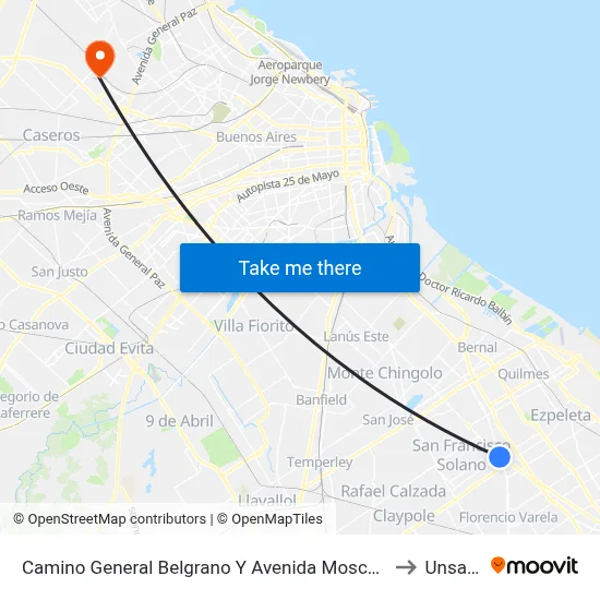Camino General Belgrano Y Avenida Mosconi to Unsam map