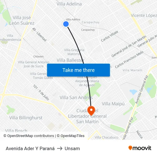 Avenida Ader Y Paraná to Unsam map