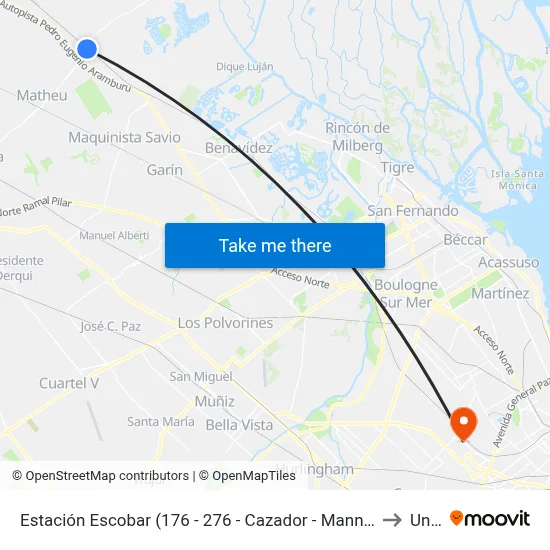 Estación Escobar (176 - 276 - Cazador - Manny - Lago - Paraná De Las Palmas) to Unsam map