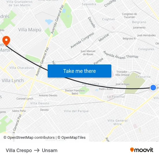 Villa Crespo to Unsam map