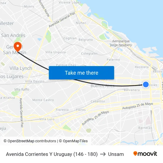 Avenida Corrientes Y Uruguay (146 - 180) to Unsam map
