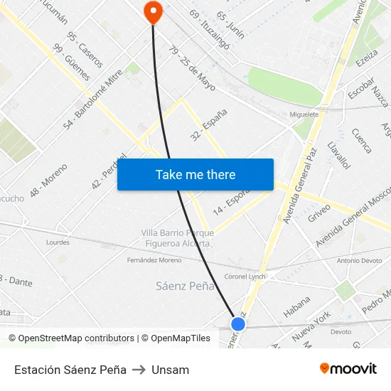 Estación Sáenz Peña to Unsam map