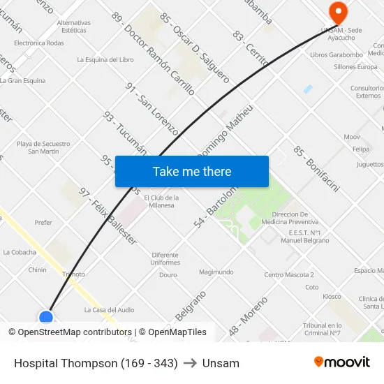Hospital Thompson (169 - 343) to Unsam map