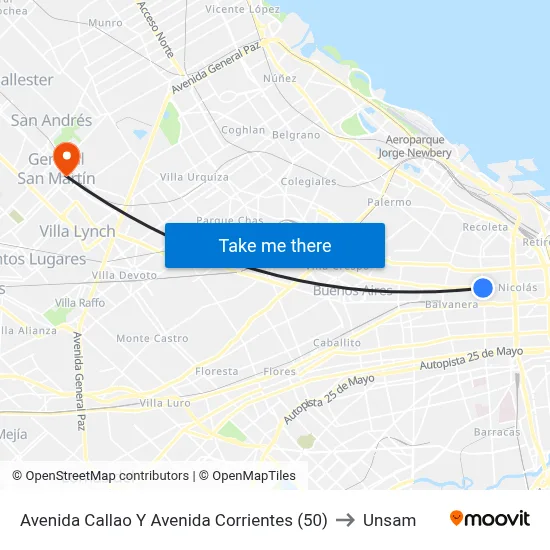 Avenida Callao Y Avenida Corrientes (50) to Unsam map