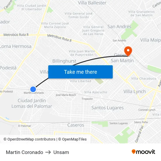 Martin Coronado to Unsam map