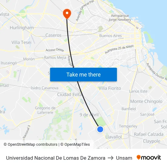 Universidad Nacional De Lomas De Zamora to Unsam map