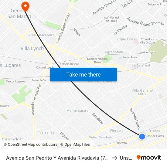 Avenida San Pedrito Y Avenida Rivadavia (76 - 145) to Unsam map
