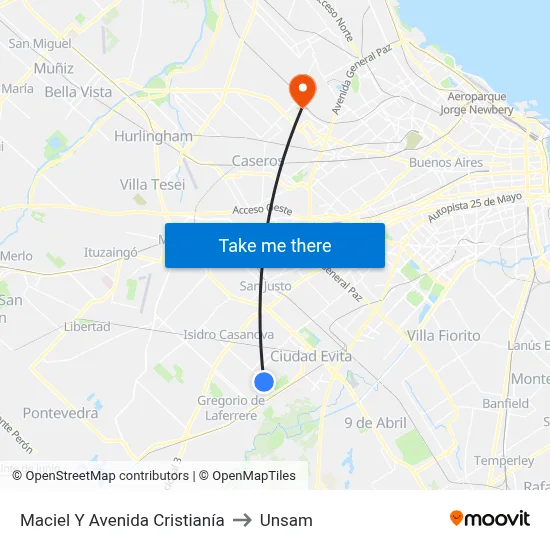 Maciel Y Avenida Cristianía to Unsam map