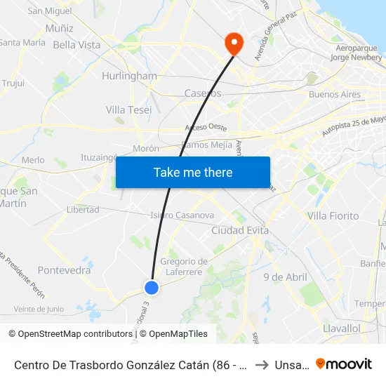 Centro De Trasbordo González Catán (86 - 193) to Unsam map