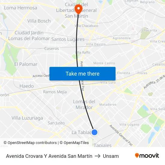 Avenida Crovara Y Avenida San Martín to Unsam map