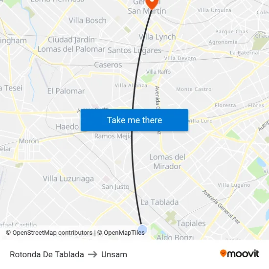 Rotonda De Tablada to Unsam map