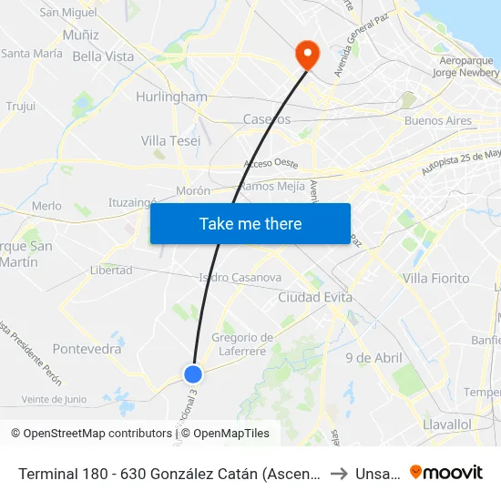 Terminal 180 - 630 González Catán (Ascenso) to Unsam map