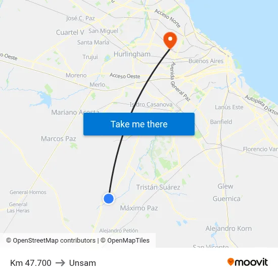 Km 47.700 to Unsam map