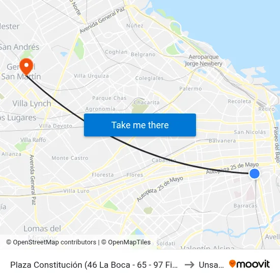 Plaza Constitución (46 La Boca - 65 - 97 Final) to Unsam map