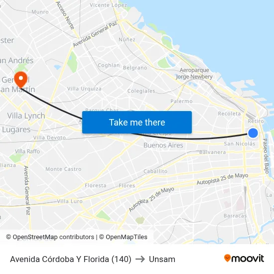 Avenida Córdoba Y Florida (140) to Unsam map