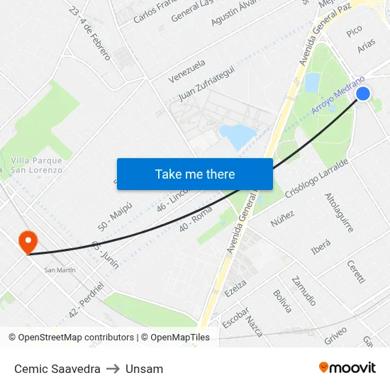 Cemic Saavedra to Unsam map