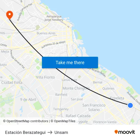 Estación Berazategui to Unsam map