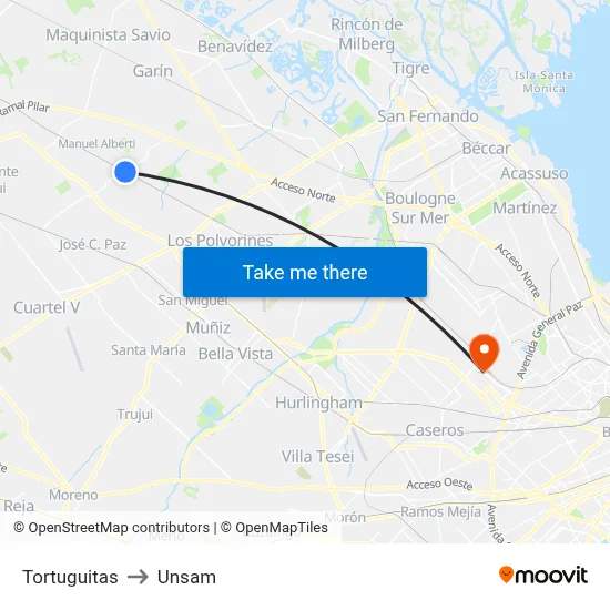 Tortuguitas to Unsam map