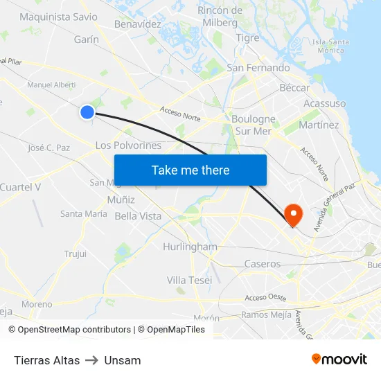 Tierras Altas to Unsam map