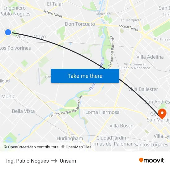 Ing. Pablo Nogués to Unsam map
