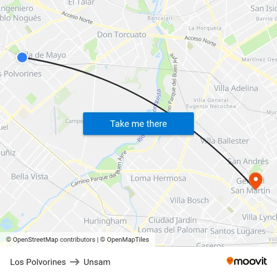 Los Polvorines to Unsam map