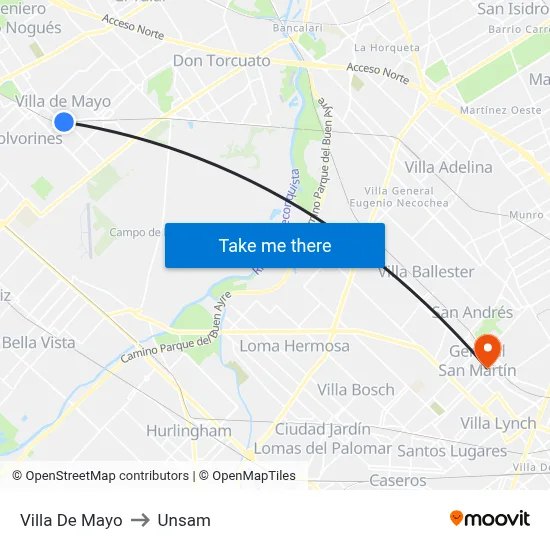 Villa De Mayo to Unsam map