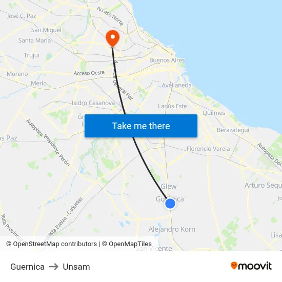 Guernica to Unsam map